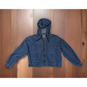 Excuse Denim Teen Junior Crop Hoodie Jacket Medium Blue Wash Size Large Zipped